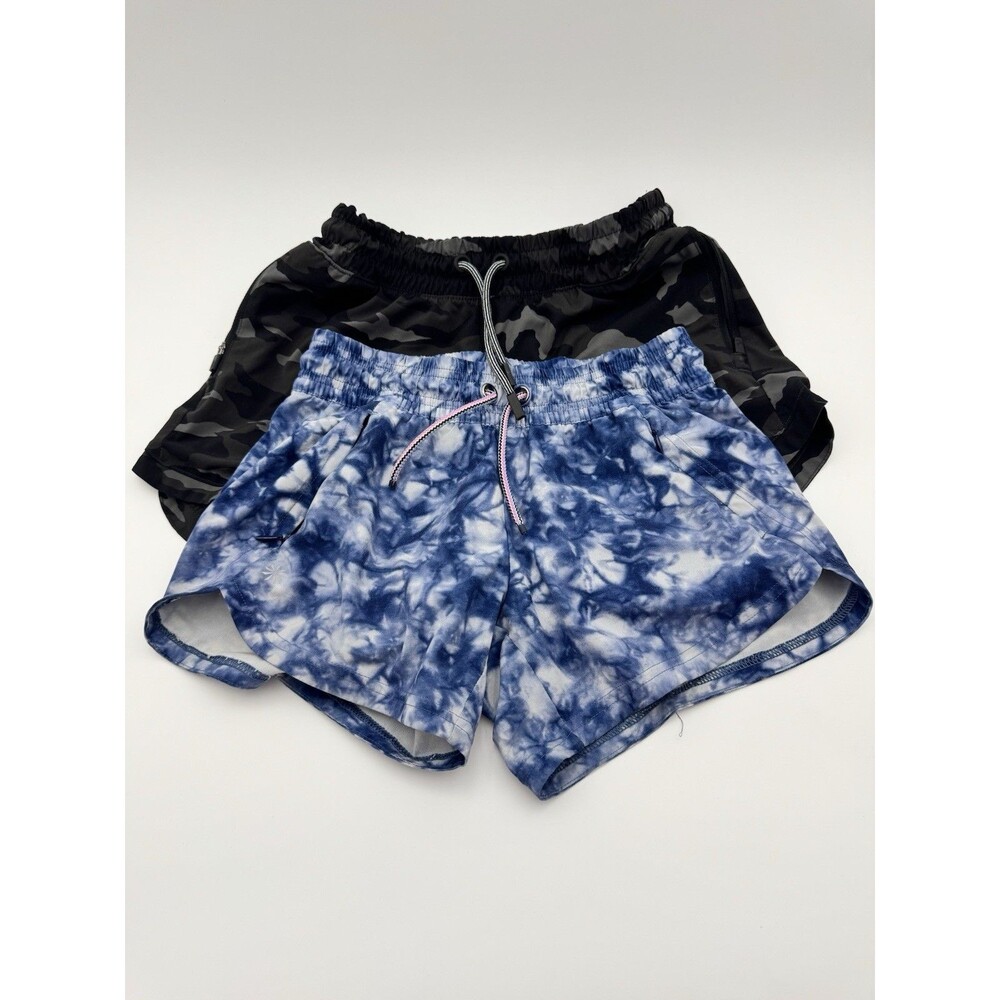 Athleta Girls Shorts Lot Of 2 Piece Sz L/XL Black Camo/Blue